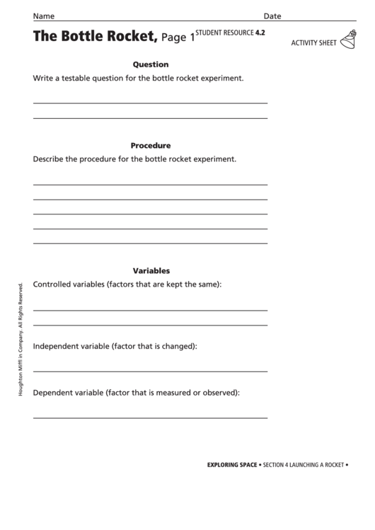 Activity Sheet - The Bottle Rocket Printable pdf