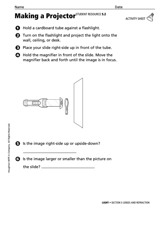 Making A Projector Physics Worksheet Printable pdf