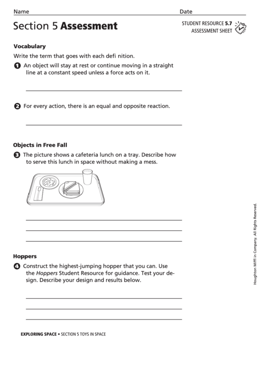 Assessment Sheet - Toys In Space Printable pdf