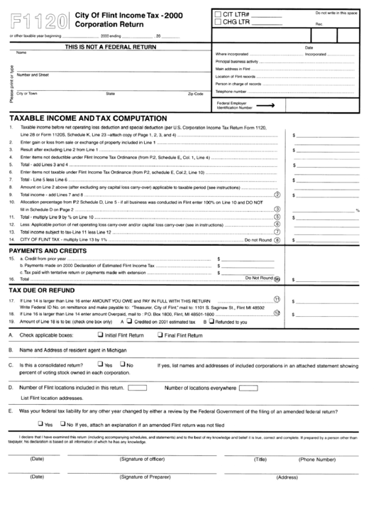 Form F1120 - Corporation Return - 2000 Printable pdf