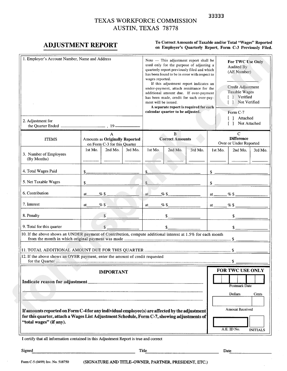 Form C-5 - Adjustment Report