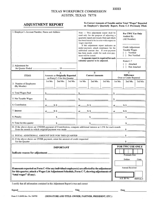 Form C-5 - Adjustment Report Printable pdf