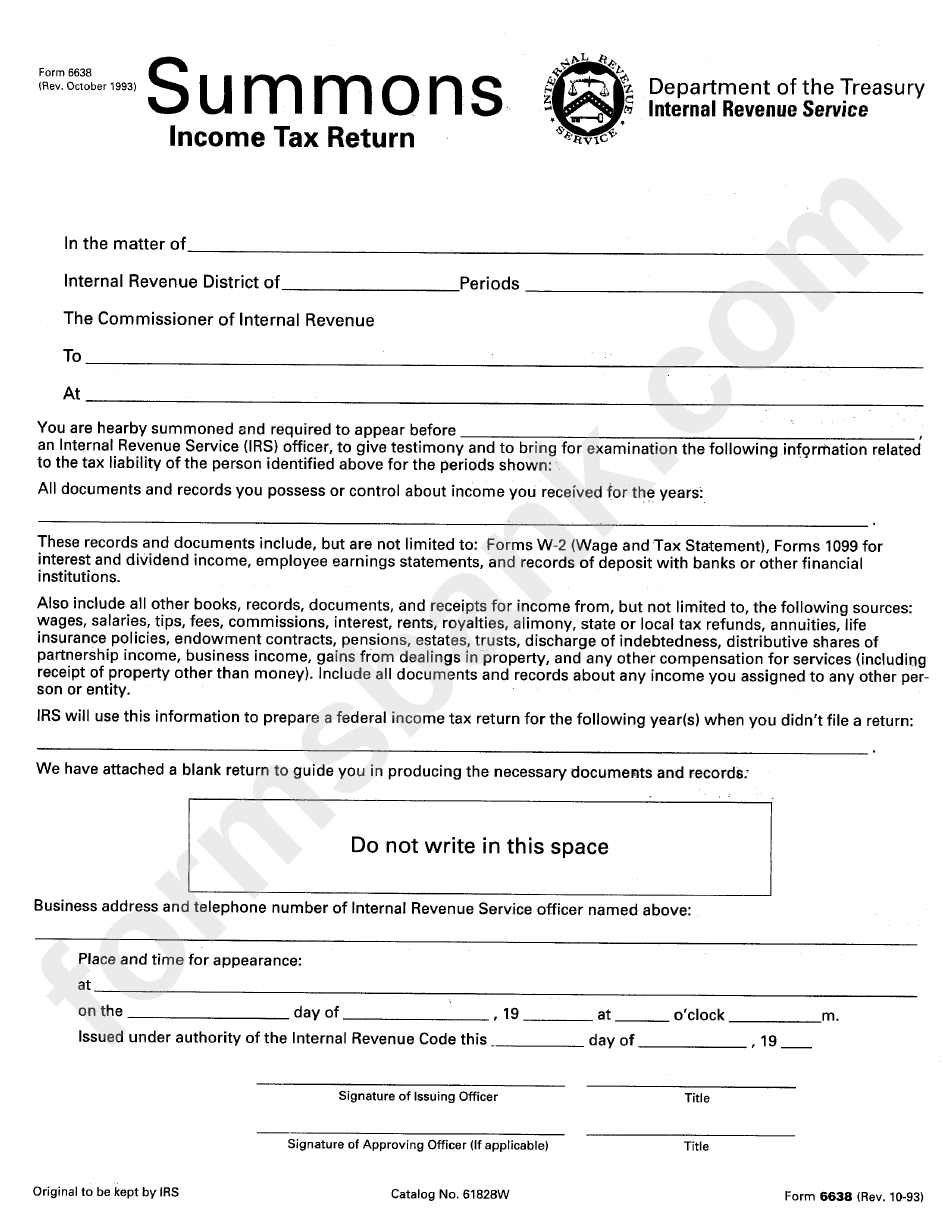 Form 6638 - Summons Income Tax Return