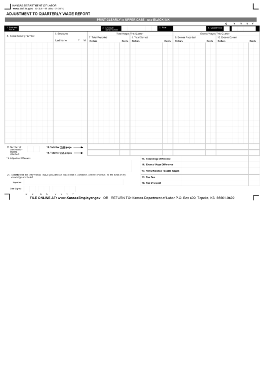 Form K-Cns 111 - Adjustment To Quarterly Wage Report Printable pdf