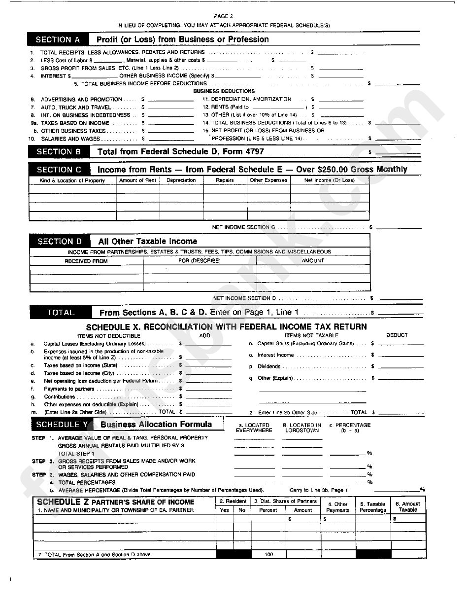 Form Br - Income Tax Return - City Of Lordstown