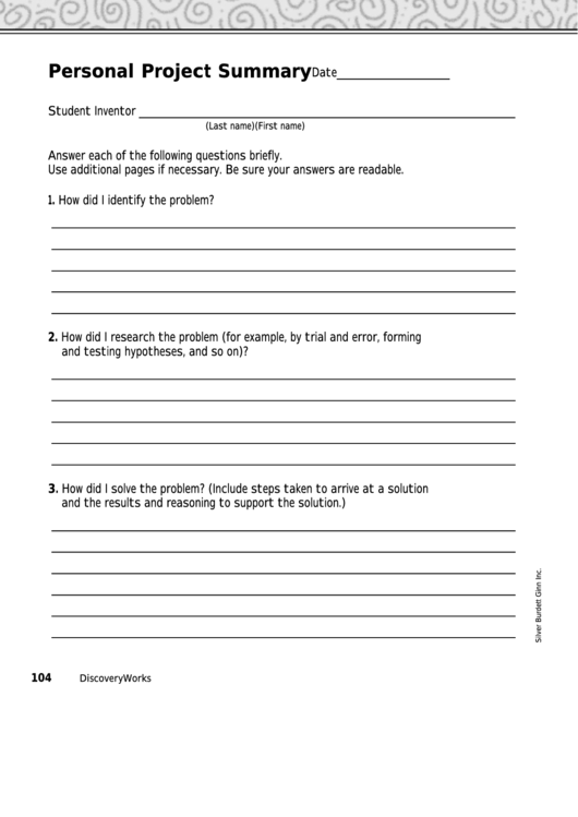 Personal Project Summary Report Template Printable pdf