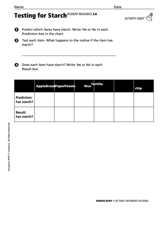 Activity Sheet - Testing For Starch Printable pdf