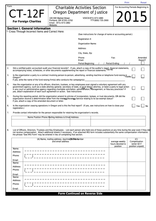 Fillable Form Ct-12f - Tax Return For Foreign Charities - 2015 Printable pdf