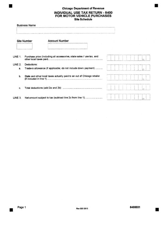 Form 8400 - Individual Use Tax Return For Motor Vehicle Purchases Printable pdf