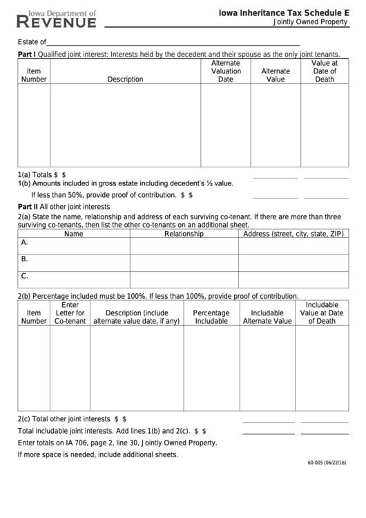Schedule E - Iowa Inheritance Tax Printable pdf
