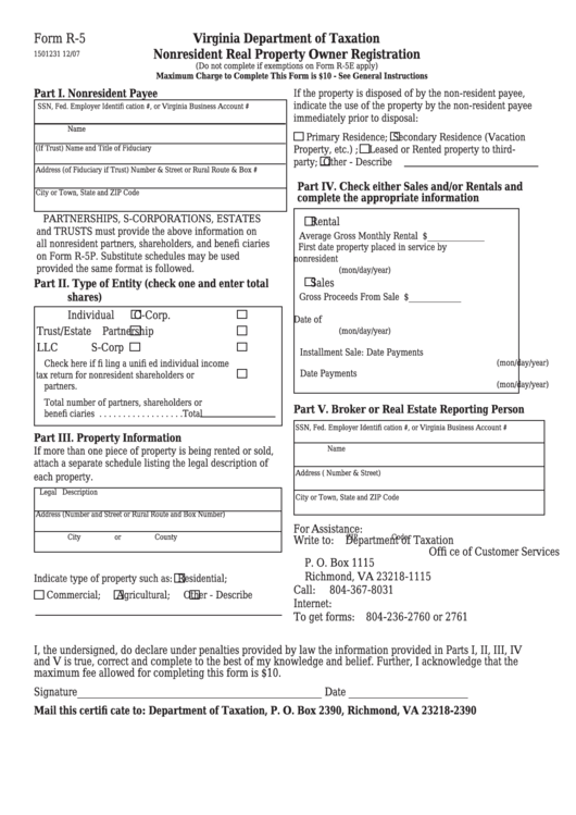 Form R-5 - Nonresident Real Property Owner Registration Printable pdf