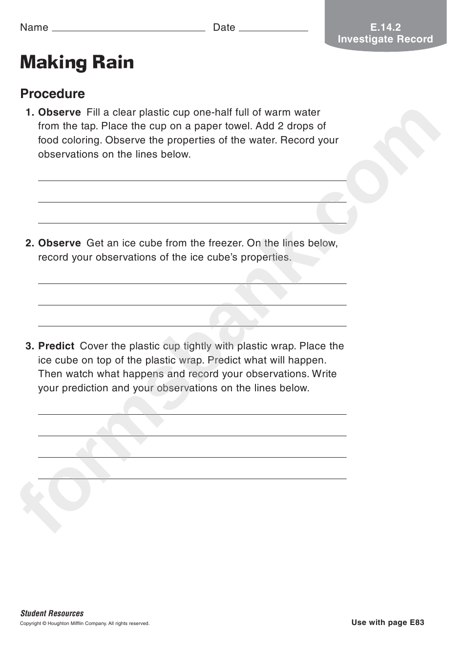 Making Rain Physics Worksheet