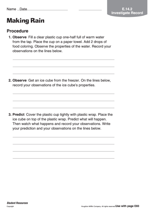 Making Rain Physics Worksheet Printable pdf