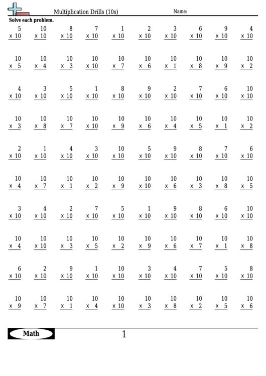 Multiplication Drills (10s) - Multiplication Worksheet With Answers ...