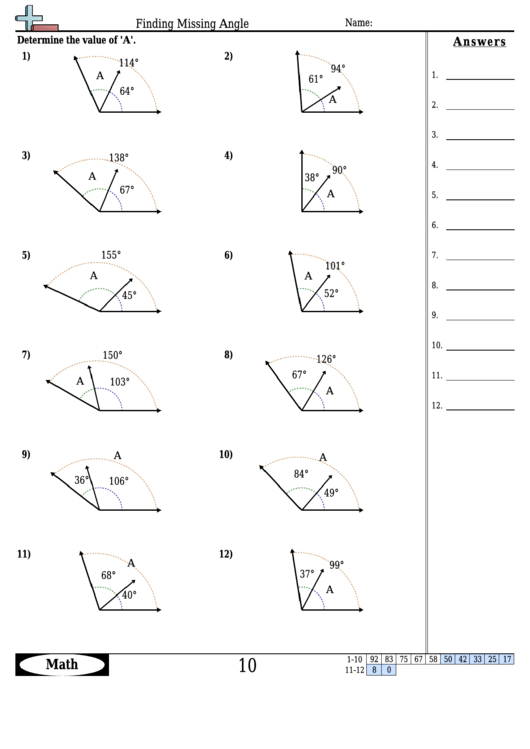 Finding Missing Angle Geometry Worksheet With Answers Printable Pdf Download