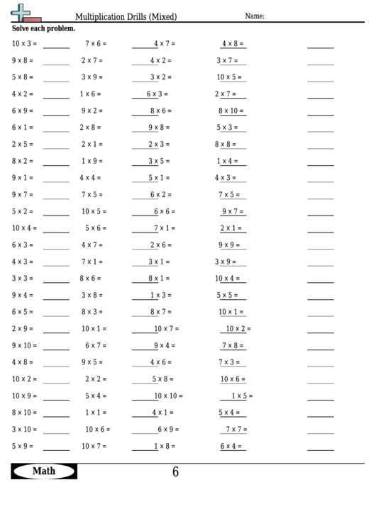 Multiplication Drills (Mixed) - Multiplication Worksheet With Answers Printable pdf