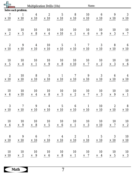 Multiplication Drills (10s) - Multiplication Worksheet With Answers ...