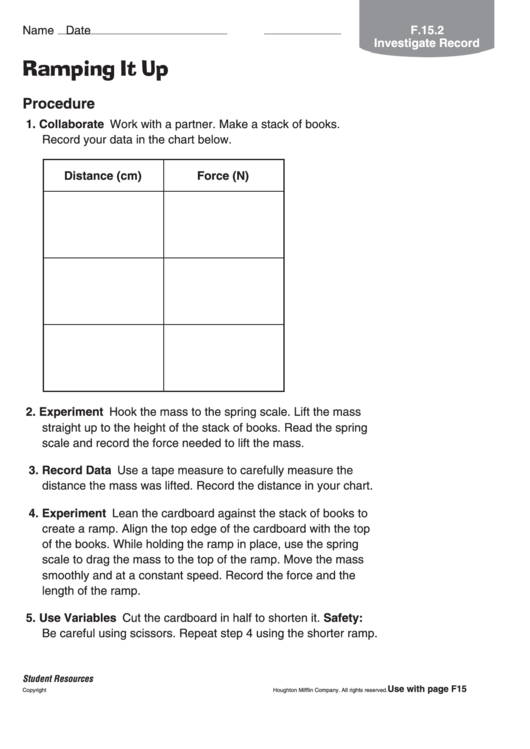 Ramping It Up Physics Worksheet Printable pdf