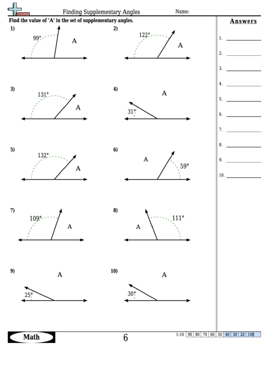 Finding Supplementary Angles - Angle Worksheet With Answers