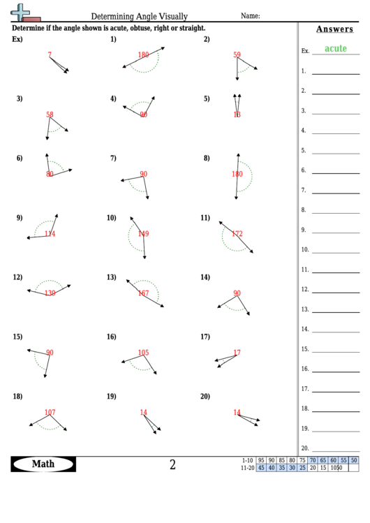 Determining Angle Visually - Angles Worksheet With Answers