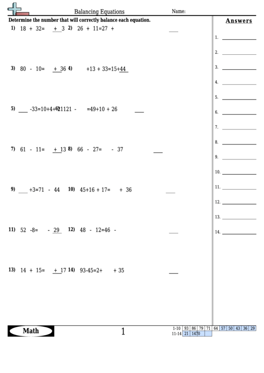 Balancing Equations - Equation Worksheet With Answers printable pdf ...