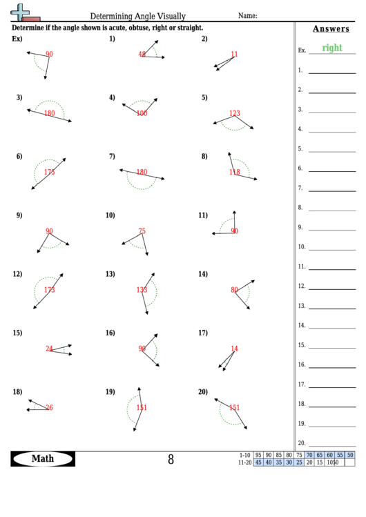 Determining Angles Visually - Angle Worksheet With Answers Printable pdf