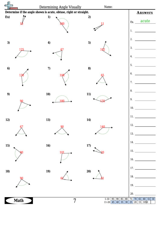 Determining Angle Visually - Angle Worksheet With Answers Printable pdf