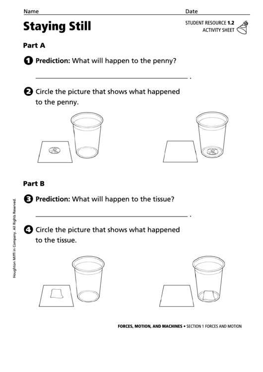 Staying Still Physics Worksheet Printable pdf