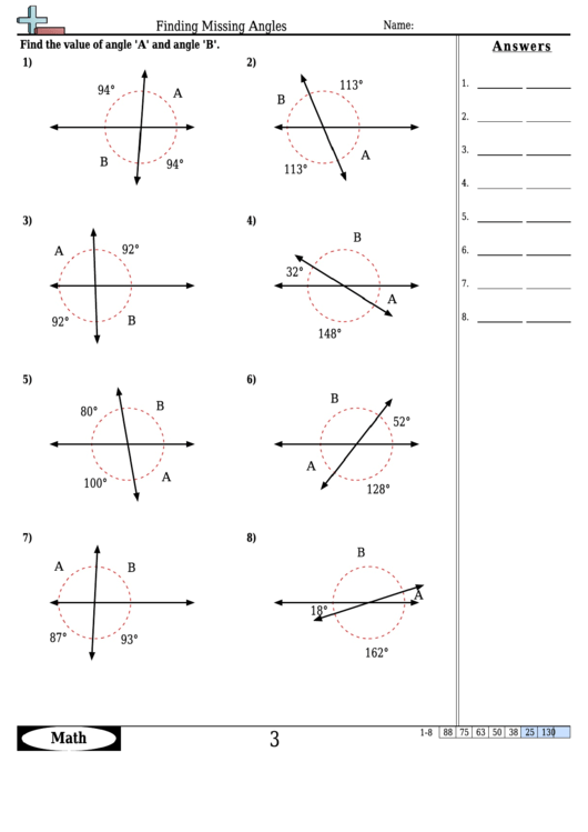 Finding Missing Angles Angle Worksheet With Answers Printable Pdf Download