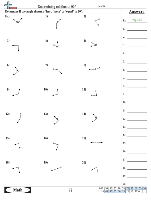 Determining Relation To 90 Degrees - Angle Worksheet With Answers Printable pdf