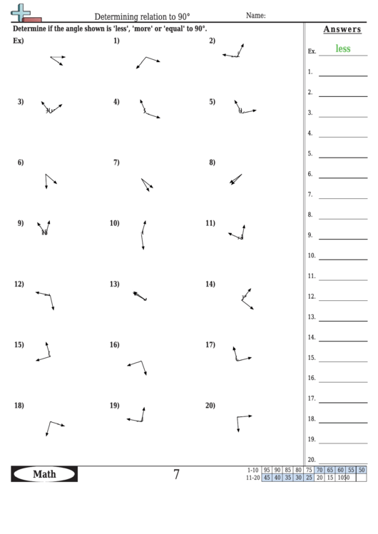 Determining Relation To 90 Degrees Angles Worksheet With Answers 