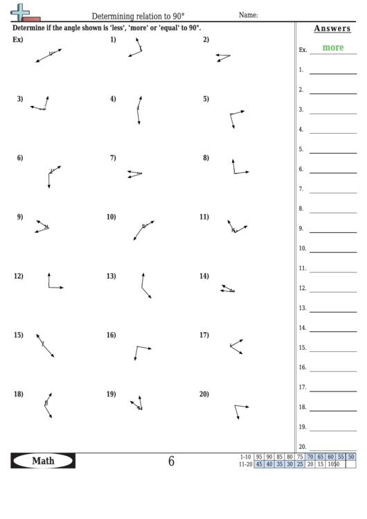 Determining Relation To 90 Degrees - Angle Worksheet With Answers Printable pdf