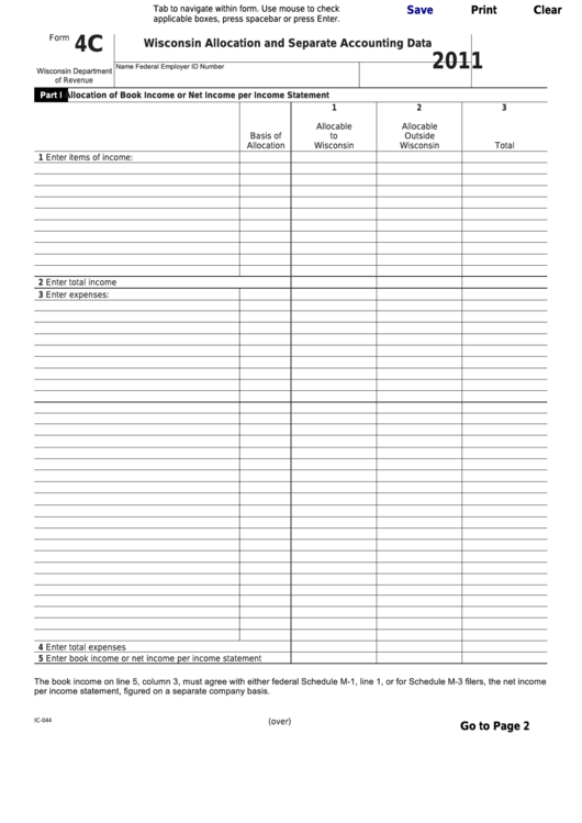 Fillable Form 4c - Wisconsin Allocation And Separate Accounting Data - 2011 Printable pdf