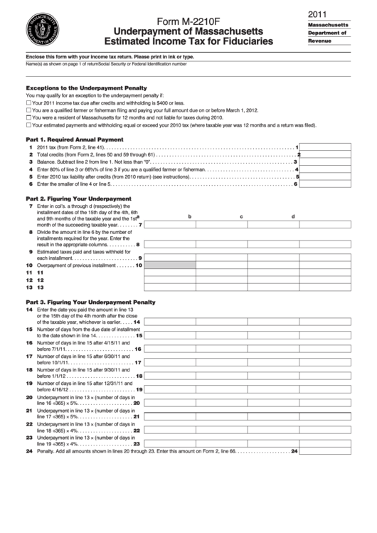Form M-2210f - Underpayment Of Massachusetts Estimated Income Tax For Fiduciaries - 2011 Printable pdf