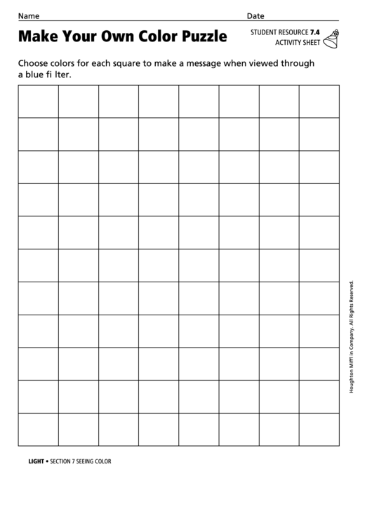 Make Your Own Color Puzzle Physics Worksheet Printable pdf