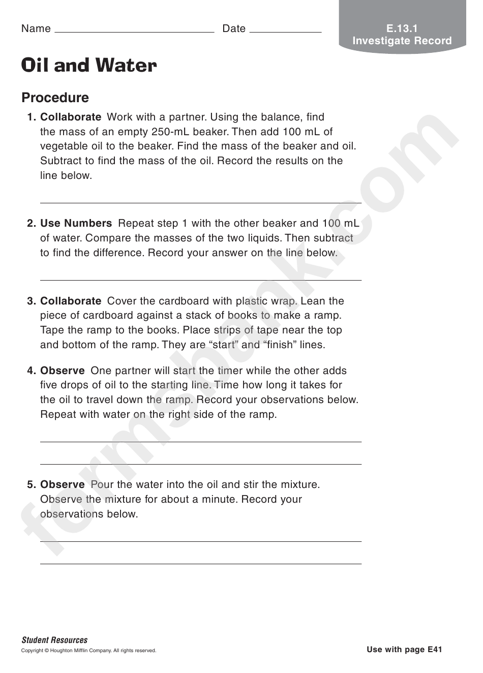 Oil And Water Chemistry Worksheet