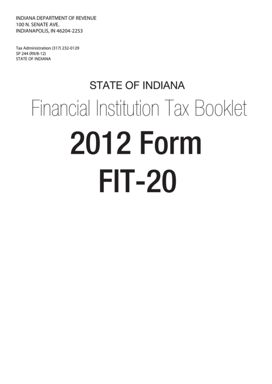 Form Fit-20 - Financial Institution Tax Booklet - 2012 Printable pdf