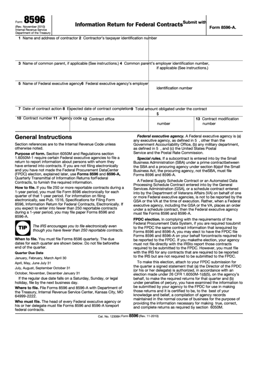 Fillable Form 8596 - Information Return For Federal Contracts Printable pdf