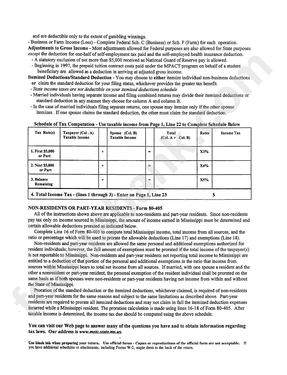 Form 80-305 - Instructions For Prior Year Mississippi Individual Income Tax Returns