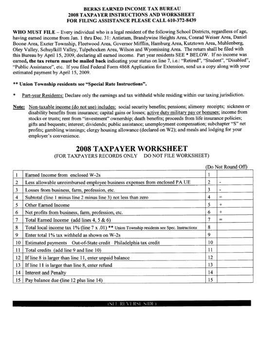 Instructions And Definitions For Filing Final Return For Local Earned Income Tax Printable pdf