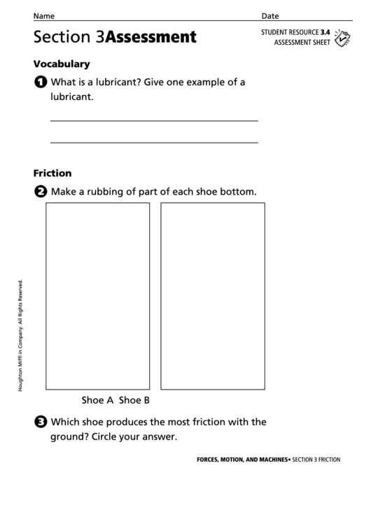 Section 3 Assessment Friction Physics Worksheet Printable pdf