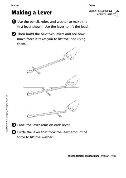 Making A Lever Physics Worksheet printable pdf download