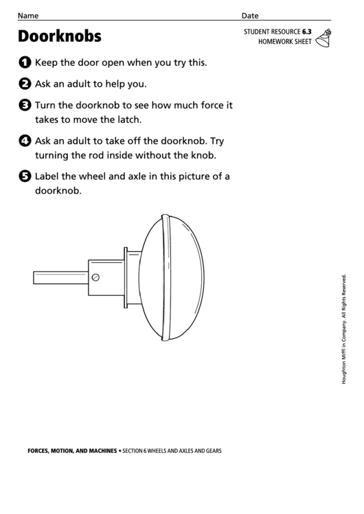Doorknobs Physics Worksheet Printable pdf