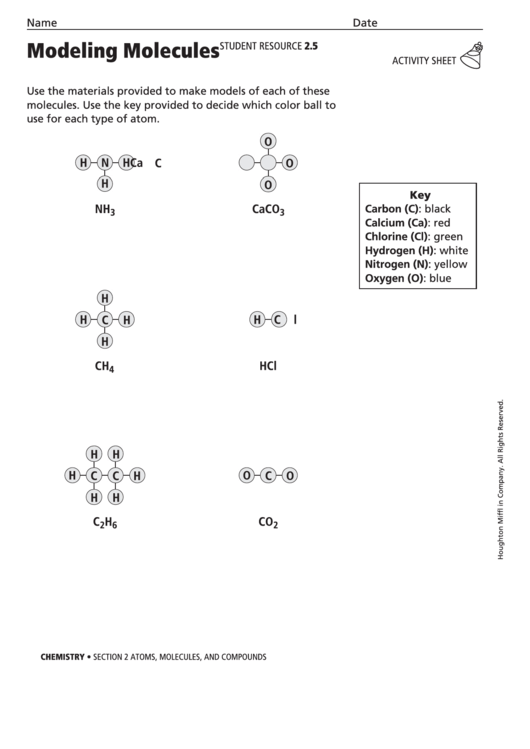Modeling Molecules Activity Sheet Printable pdf