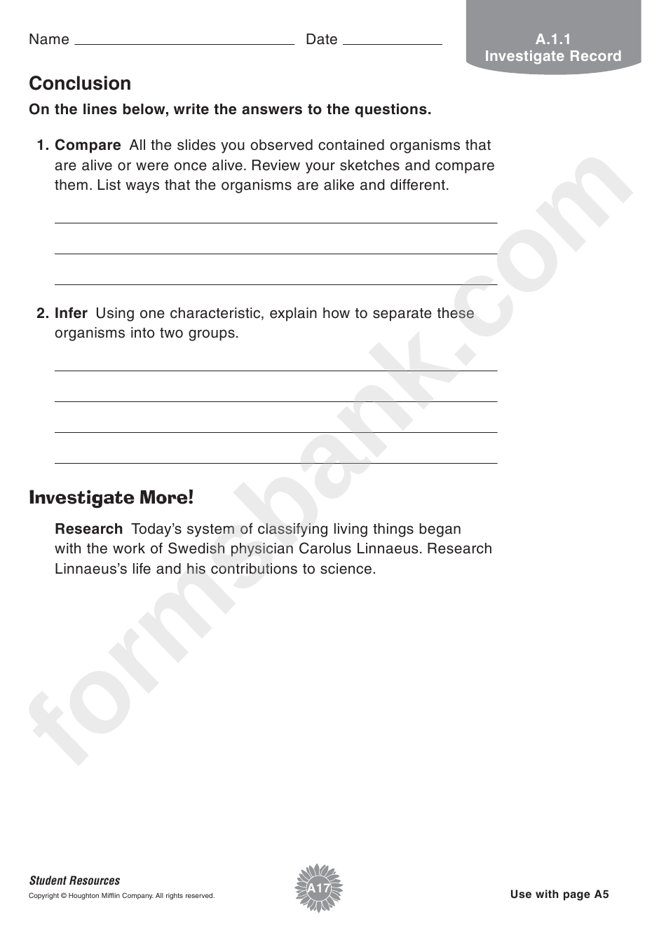 A Closer Look Biology Worksheet