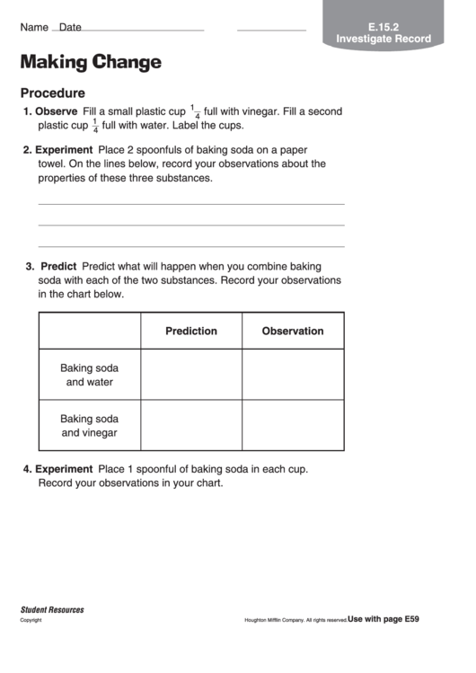 Making Change Chemistry Worksheet Printable pdf