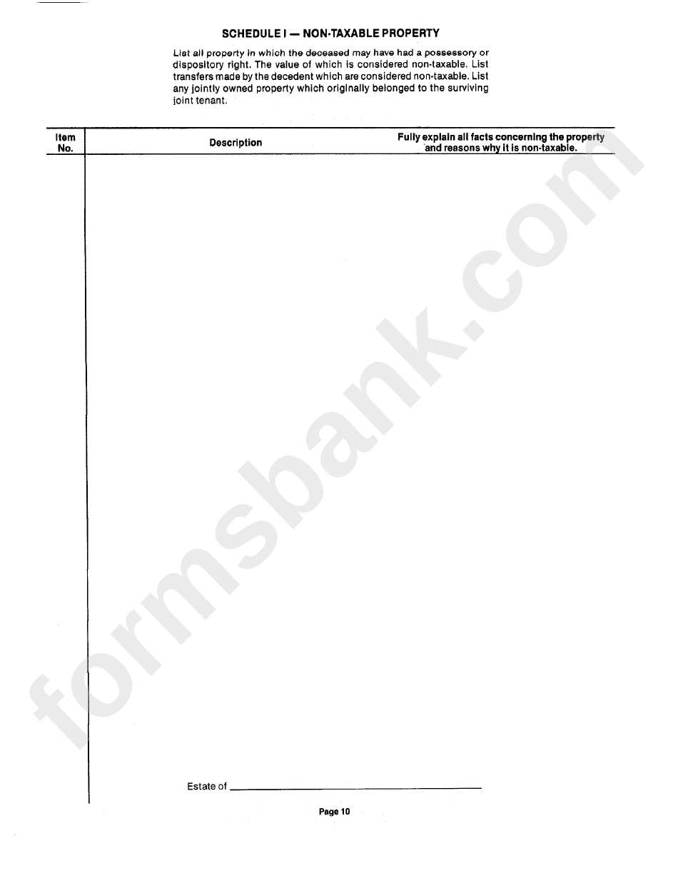 Schedule I - Non-Taxable Property