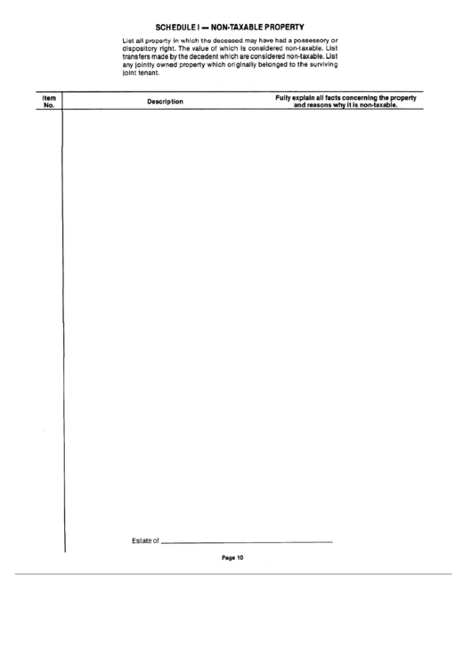 Schedule I - Non-Taxable Property Printable pdf