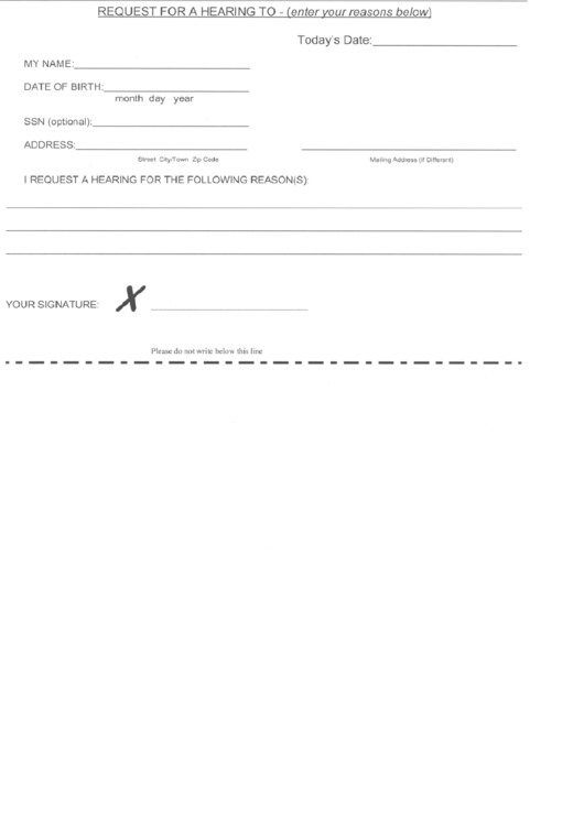 Fillable Request For A Hearing Form Printable pdf