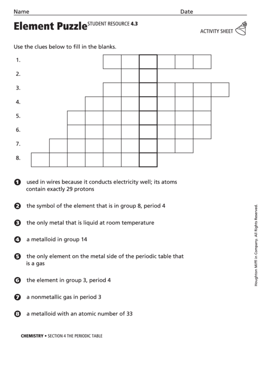 Element Puzzle Activity Sheet Printable pdf